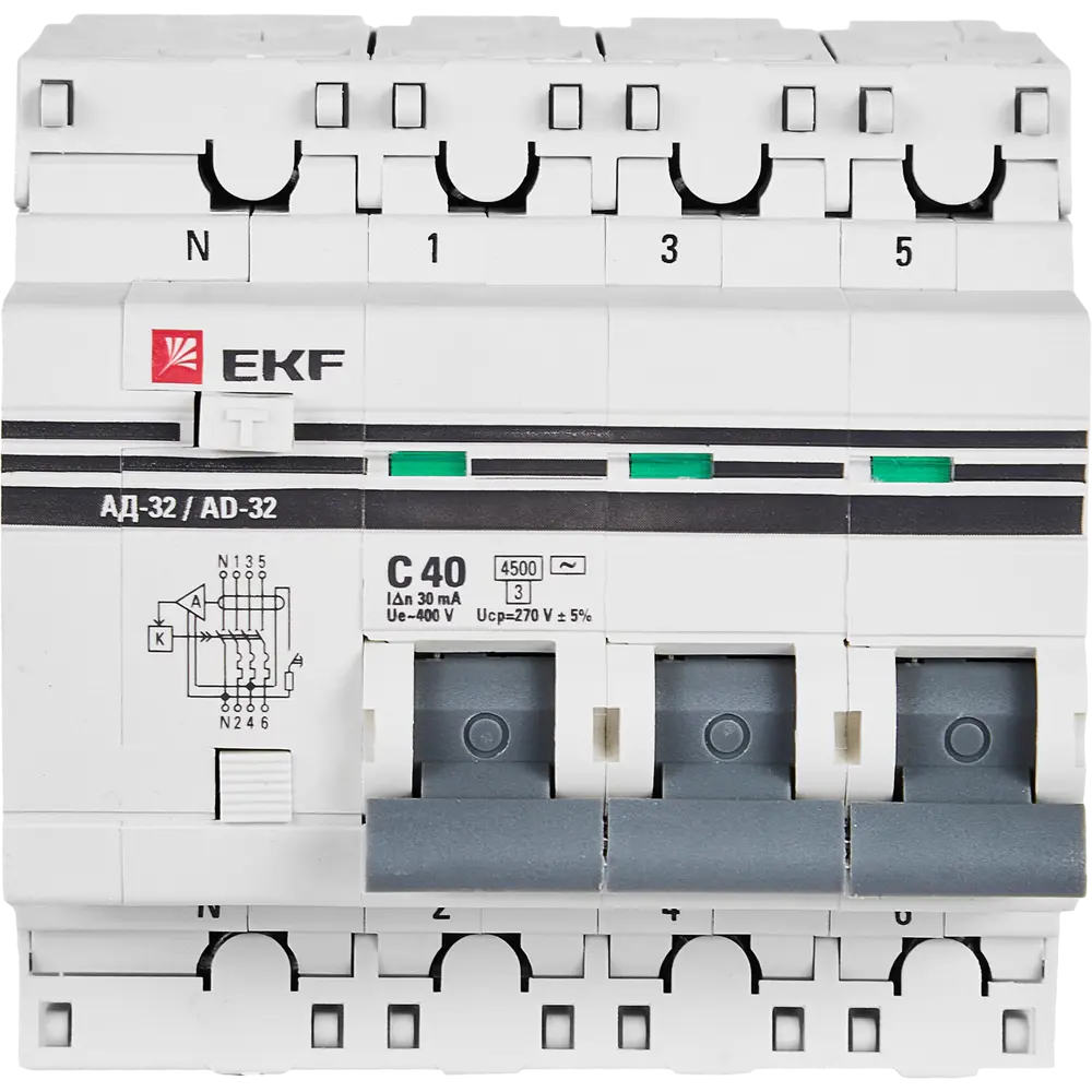 Дифференциальный автомат EKF АД-32 3P N C40 А 30 мА 4.5 кА АС STLM-2200460 - Вид №1