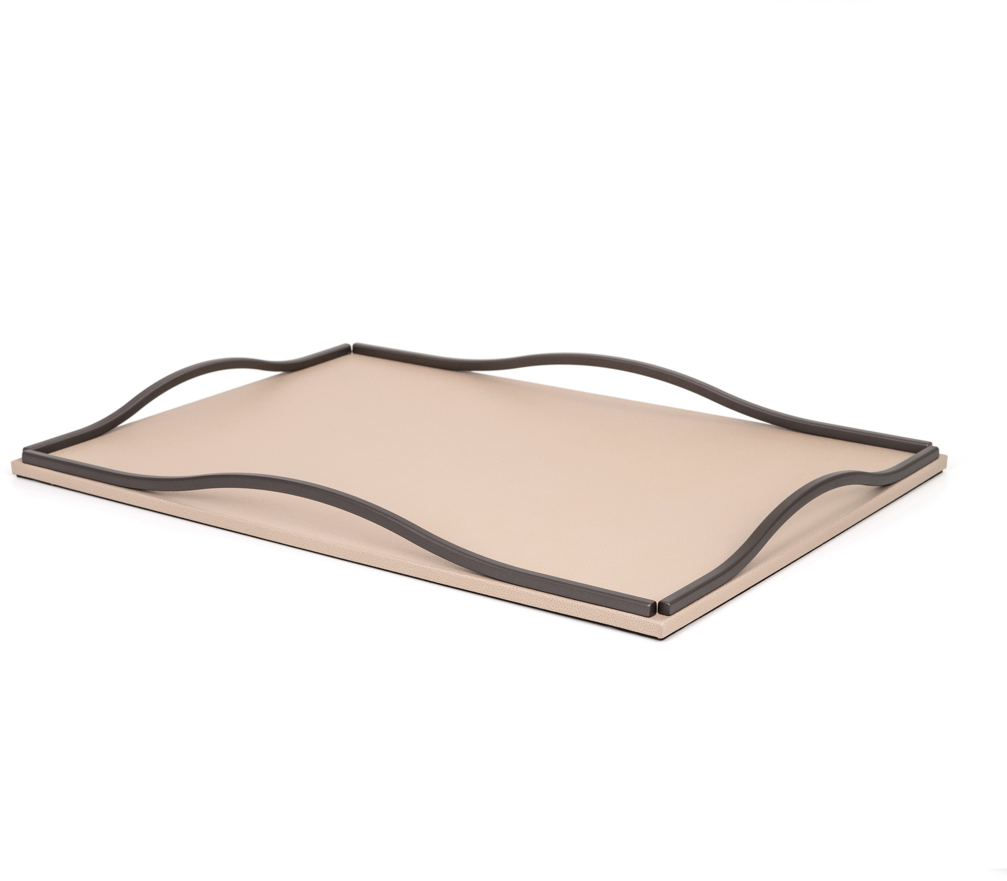 Поднос Wave - 36X36 см / металлическая отделка_сатинированная латунь / зерненая кожа_кремовый