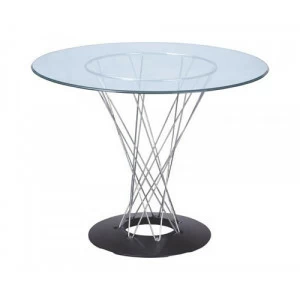 Обеденный стол стеклянный круглый на основании хром 100 см Noguchi Cyclone Glass TASHOTI  119298 Прозрачный