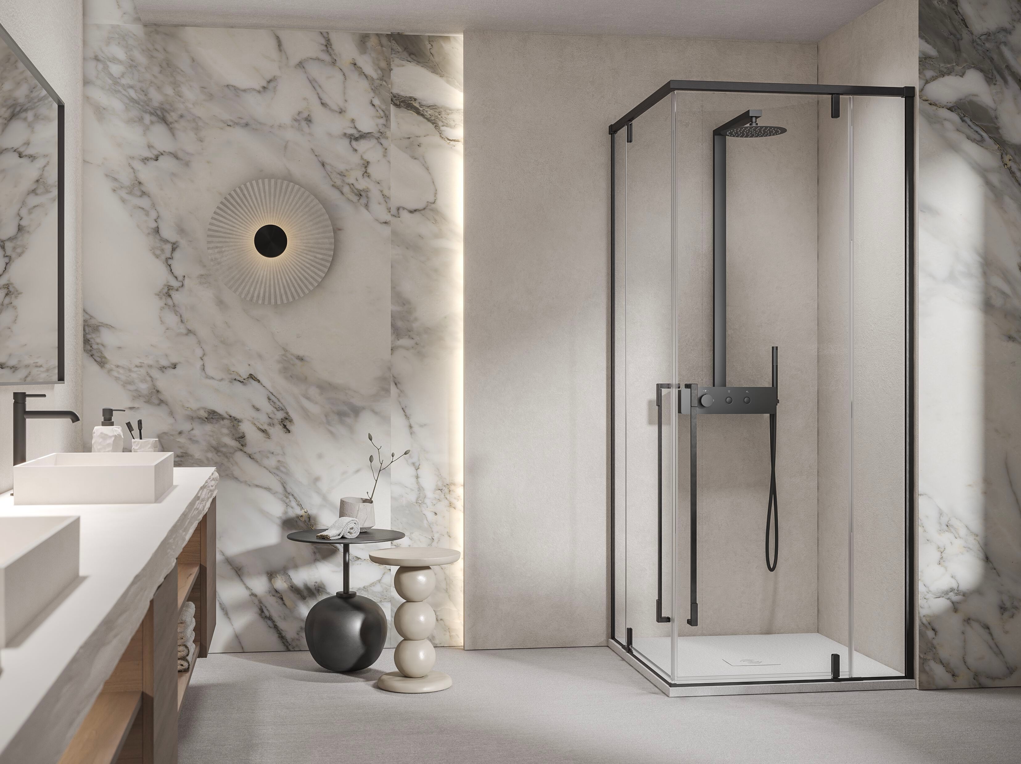 Угловая душевая кабина из закаленного стекла с распашной дверью Kinedo Pure Alu-8 ARCH-00100360