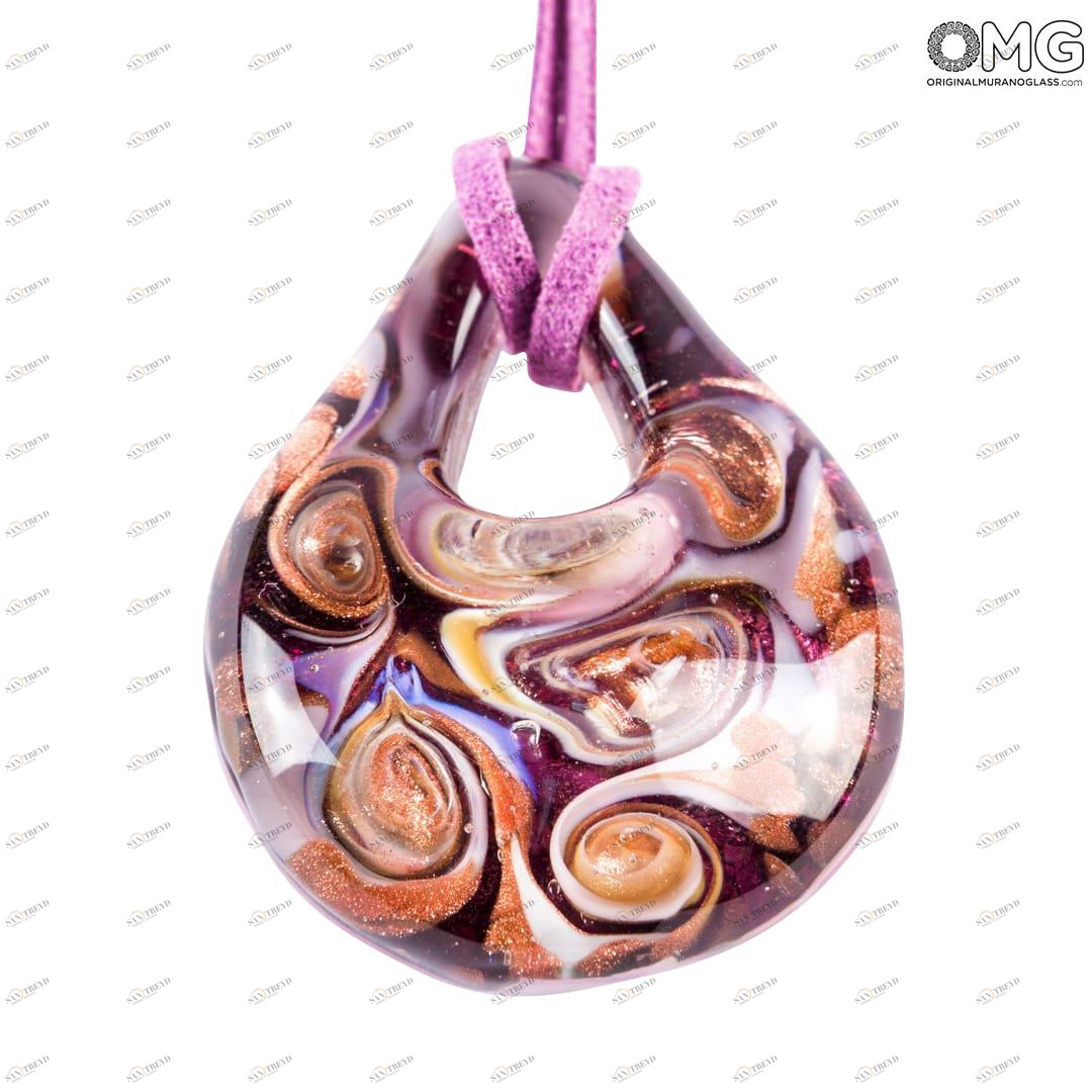 2344 ORIGINALMURANOGLASS Сиреневая подвеска в форме капли из муранского стекла с авантюрином 57 см 