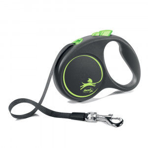 ПР0059069 Рулетка для собак Black Design S (до 15кг) 5м лента черный/зеленый Flexi