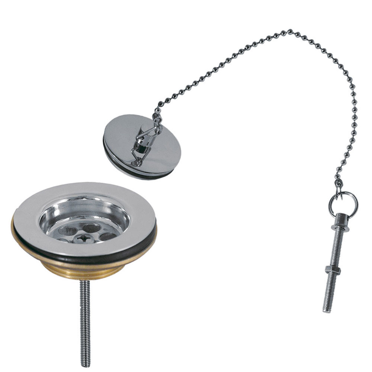 Дренажный комплект со сливной пластиной, заглушкой, цепочкой и винтом для умывальника, биде и раковины-13463910 TRES Drain