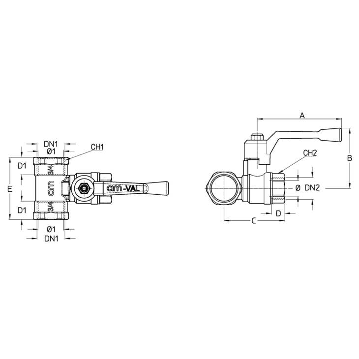 CIMBERIO CIM 427 34x12 Фитинг "T"-образный с шаровым краном ВР/ВР CIM 427  - Вид №1