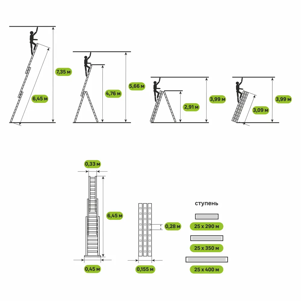 Лестница раскладная выдвижная 3-секционная Standers до 6.45 м 11 ступеней STLM-2080721 - Вид №10