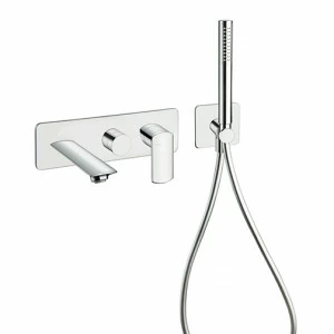 CRIPF102 Внешние части смесителя для ванны / душа для CRICS100 (правая сторона) с переключателем на 2 выпускных отверстия, гибким шлангом LONG LIFE, ручным душем из латуни с защитой от известкового налета и металлической пластиной Cristina Rubinetterie