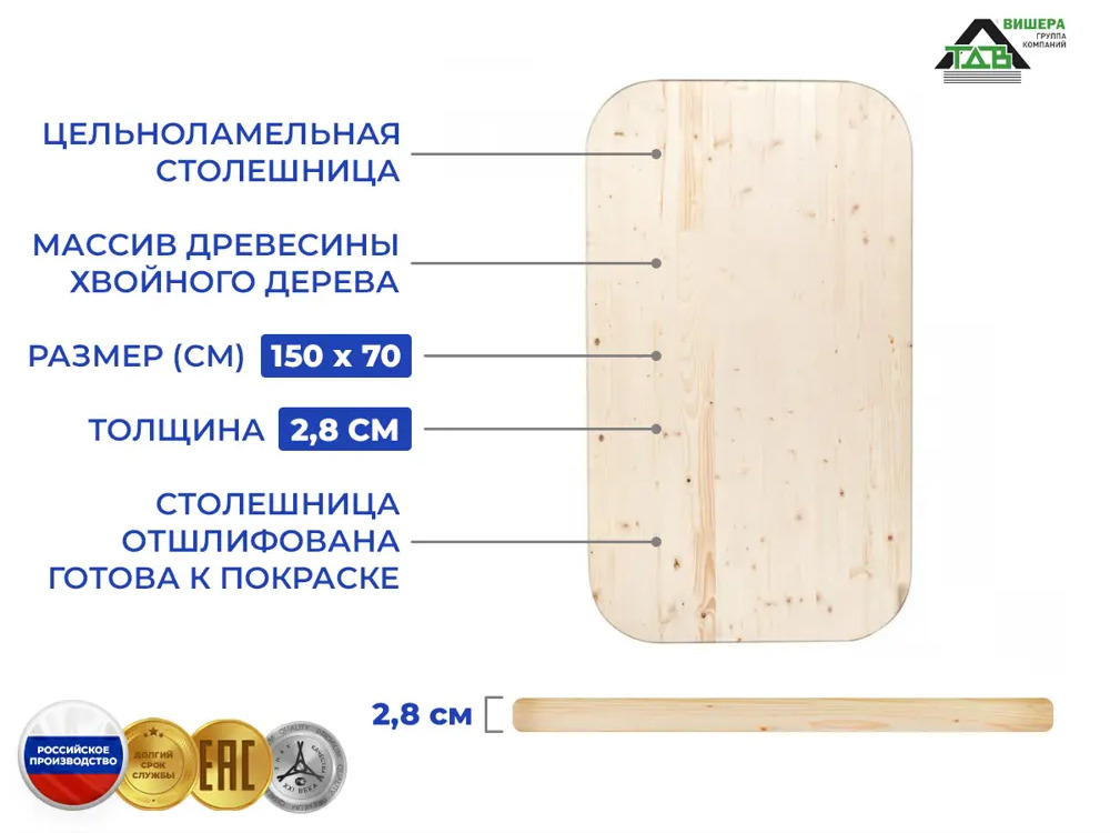 90808406 Столешница овальная ТДВ 1500x700x28 мм дерево цвет сосна обыкновенная STLM-0864641