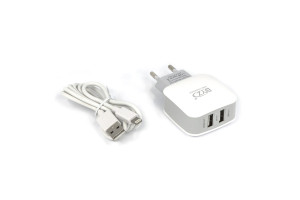 17858743 Сетевое зарядное устройство 2хUSB-А, 2.1А + кабель AM-8pin 1 м, белый 23750-ZL-720IW BYZ