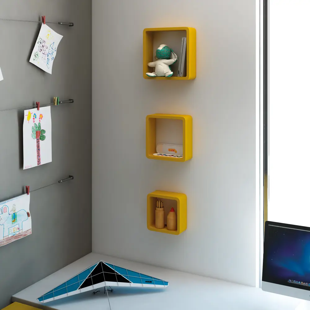 Набор настенных полок 20x20 см/24x24 см/28x28 см МДФ цвет жёлтый 3 шт SPACEO STLM-2190552 - Вид №2