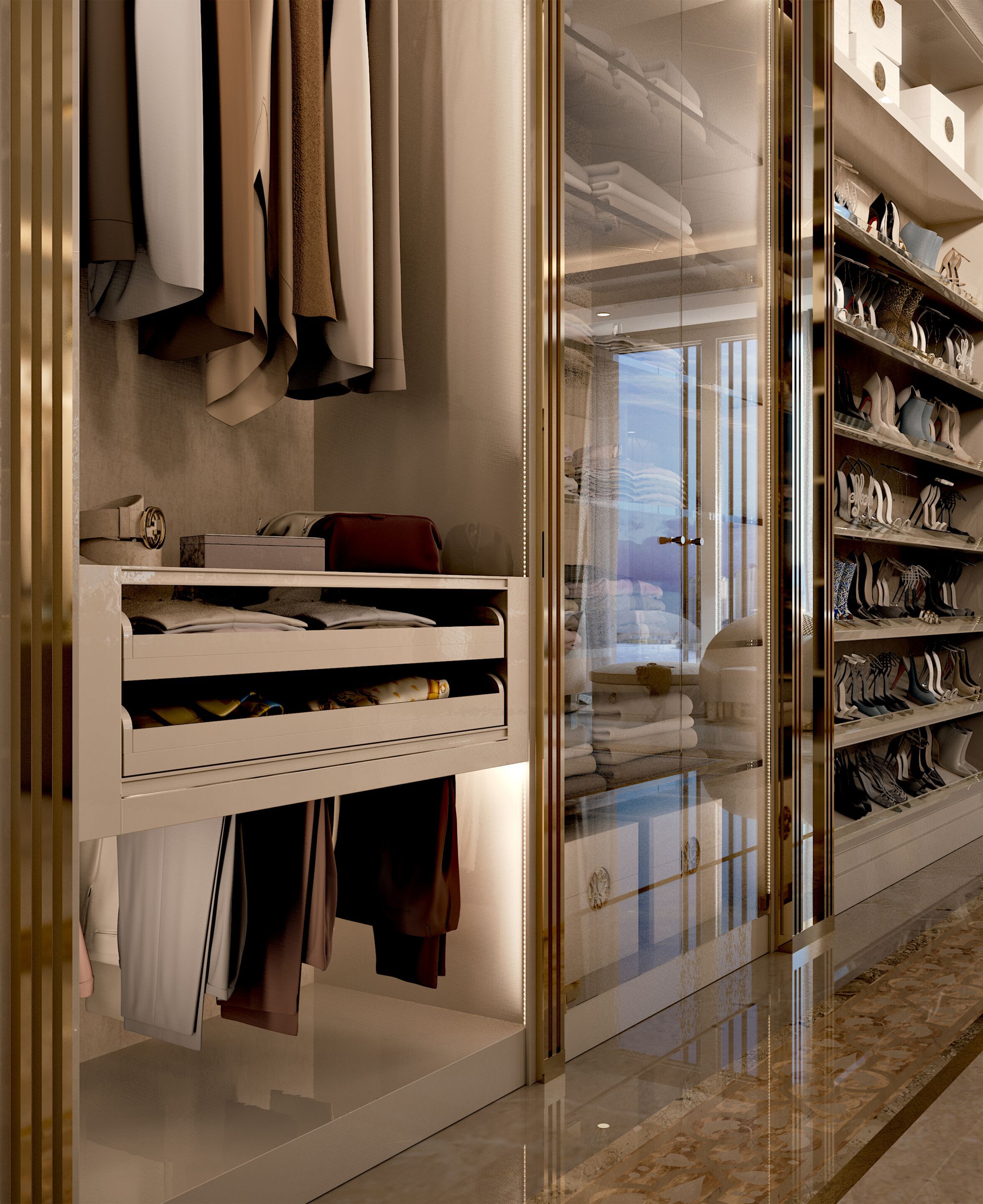 Модульная деревянная и стеклянная гардеробная со встроенным освещением Bizzotto Italia Symphony-Infinity ARCH-00037472 - Вид №10