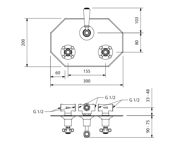 Встраиваемый смеситель для душа с 3 отверстиями и переключателем Park Avenue Hopkins ARCH-00043669 - Вид №2