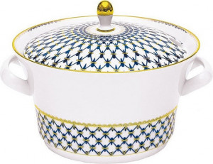 87084 Императорский фарфоровый завод Супница "Кобальтовая сетка" "Молодёжная" Фарфор твердый