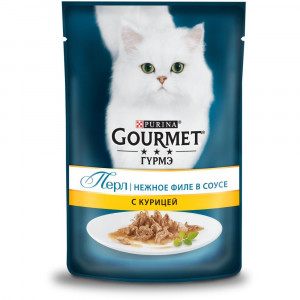 Т0036635 Корм для кошек Перл Нежное филе с курицей в соусе, пауч 85 г Gourmet