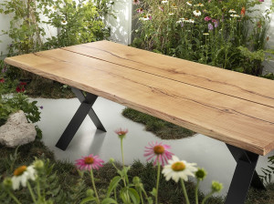 Прямоугольный обеденный стол из стали и дерева