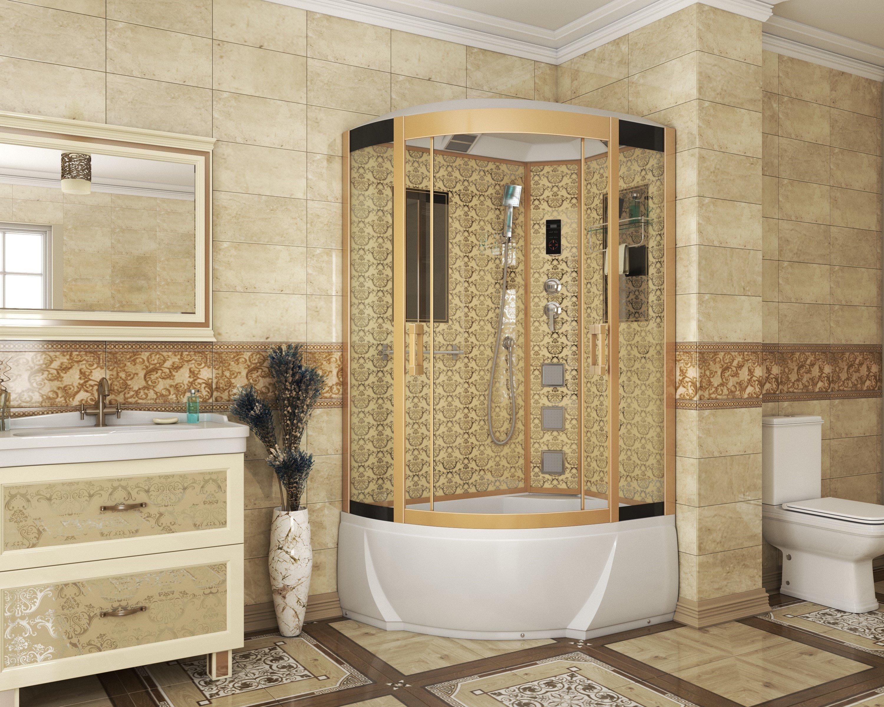 Душевая кабина NG-7712GR (800x1200х2150) высокий поддон стенки ЗОЛОТО Niagara Luxe - Вид №1