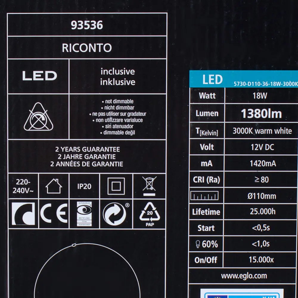 Светильник настенно-потолочный светодиодный «Riconto» D395, 18 Вт Eglo STLM-2122439 - Вид №4