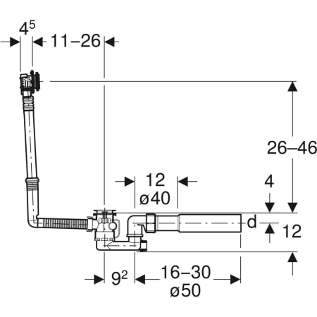 150.700.00.1 Слив для ванны Geberit с поворотным механизмом и подводом, d52 Geberit  - Вид №3