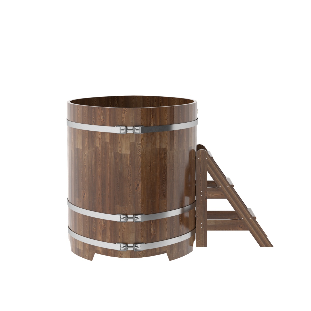 1542 Купель овальная из сращенных ламелей лиственницы 1,08х1,75х1,2 морёная Alyarus  - Вид №2