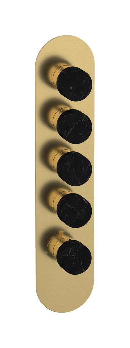 Комплект наружных частей термостата на 4 потребителей - вертикальная овальная панель с ручками Marmo WE ARE IB eua412osnmr_2 Brushed Gold Aqua