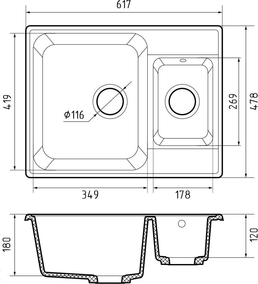 Кухонная мойка Кварц QUARZ S437 GranFest 9-S437 - Вид №1