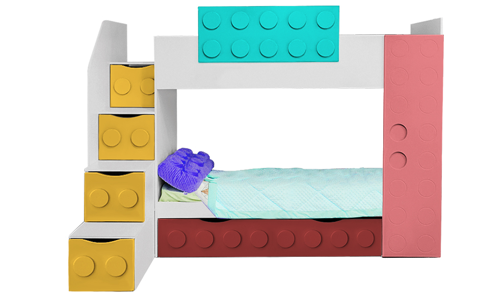 Кровать подростковая двухъярусная с дополнительным спальным местом левая "Леголенд" МАНДАРИН ЛЕГОЛЕНД 178719 Разноцветный;белый;синий Santreyd  - Вид №2