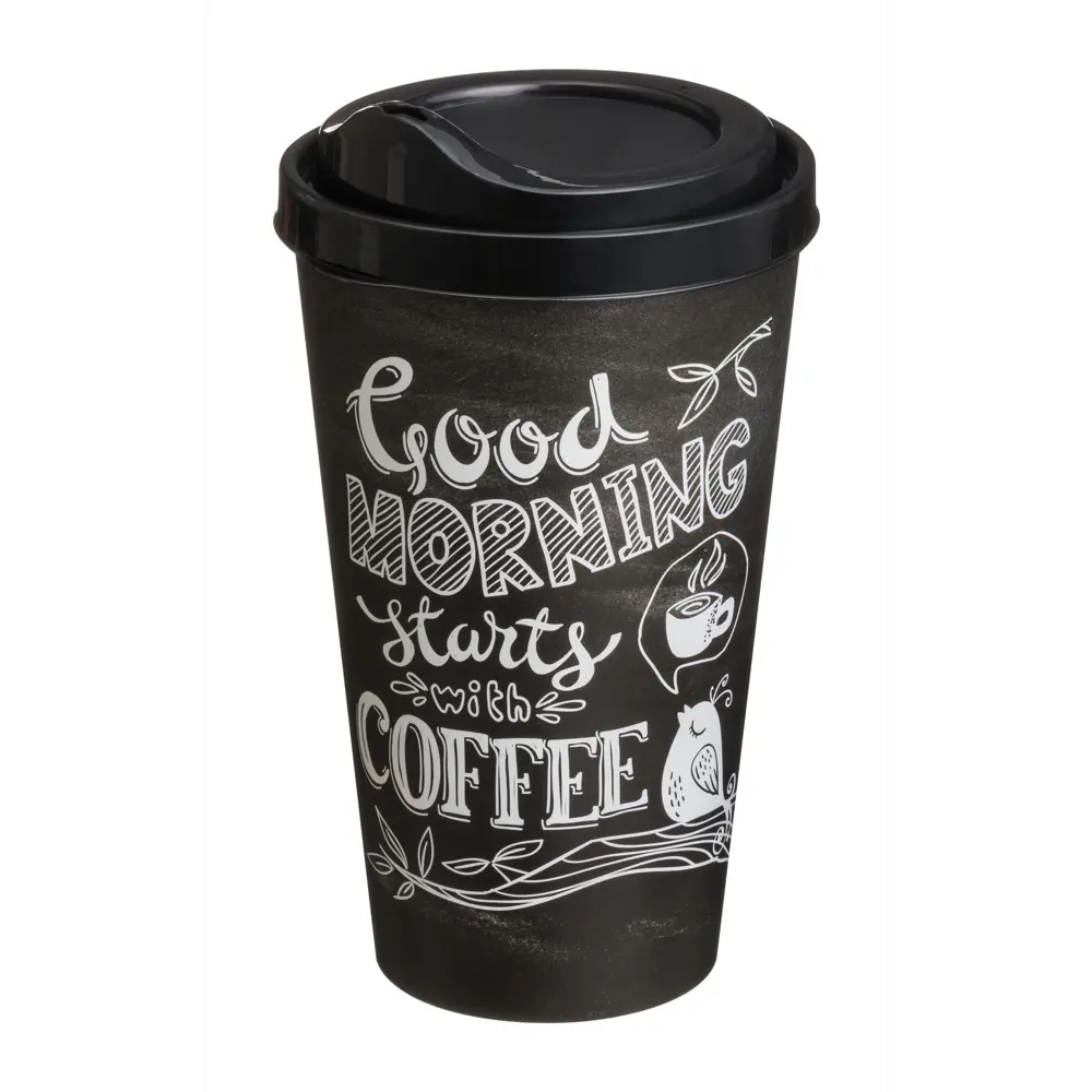 Стакан с крышкой Delinia Good Morning Starts With Coffee 550 мл пластик цвет черный 88780887 STLM-2010072 