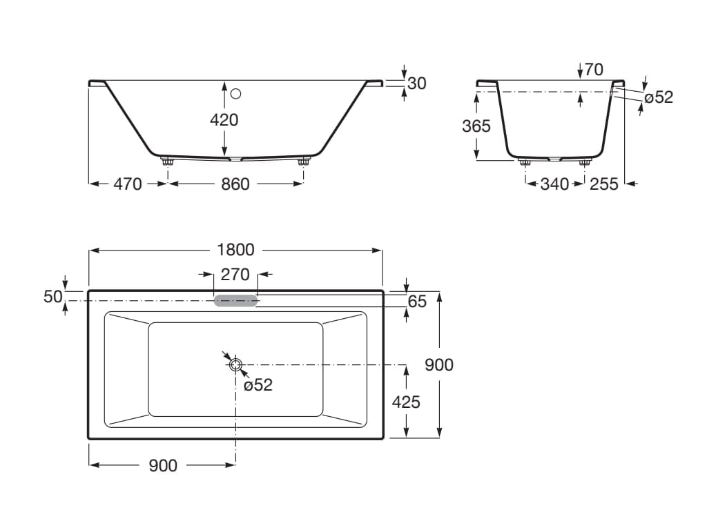 Встраиваемая акриловая прямоугольная ванна с гидромассажем Roca VYTHOS 24858 / 24860 ARCH-00013479 - Вид №6
