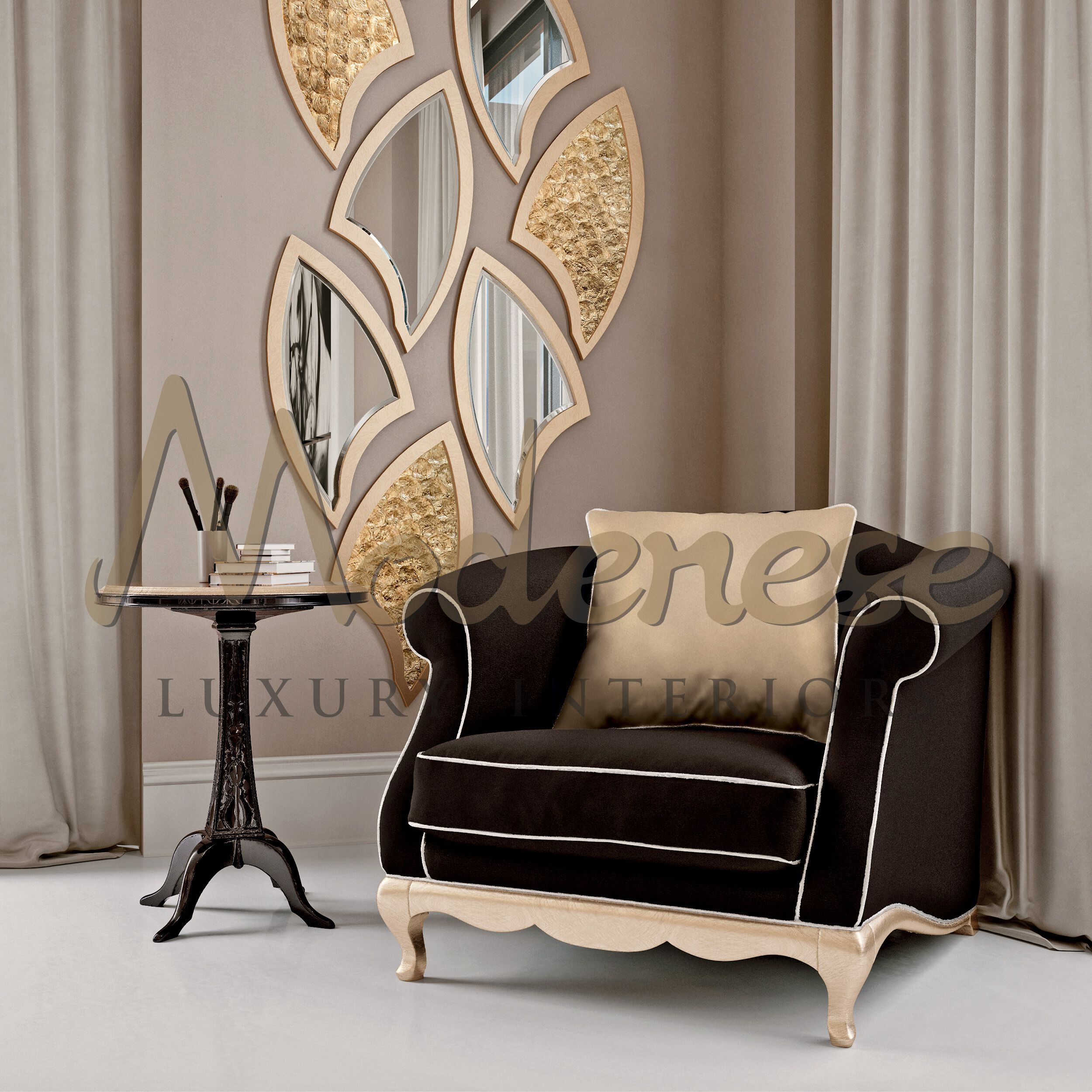 Высокий круглый журнальный столик из мрамора и дерева Modenese Luxury Interiors SPLENDOR ARCH-00109135 - Вид №2