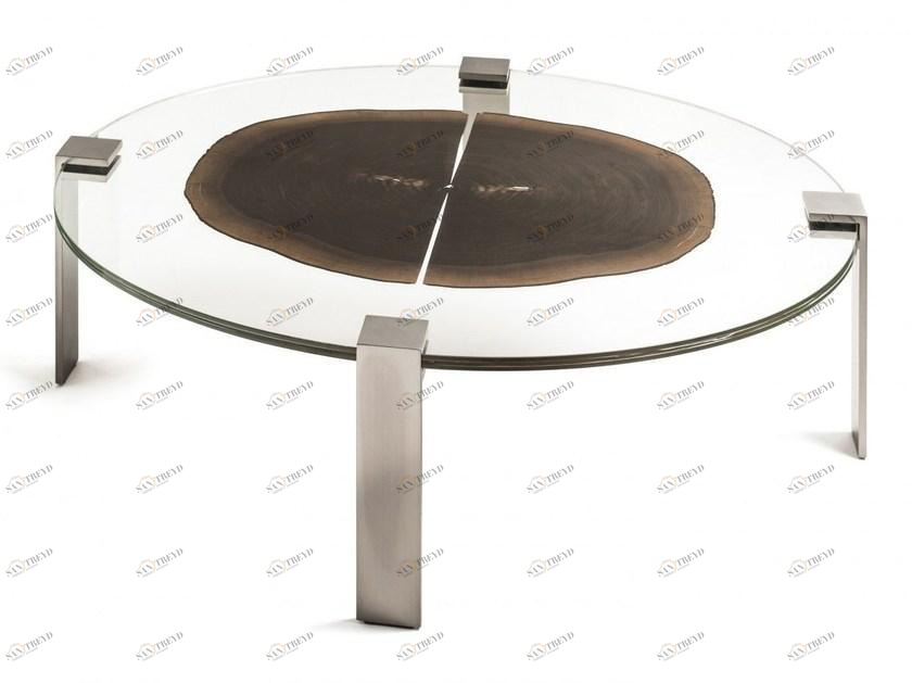 VGnewtrend Овальный журнальный столик из дерева и стекла Foresta sun-id-1387289