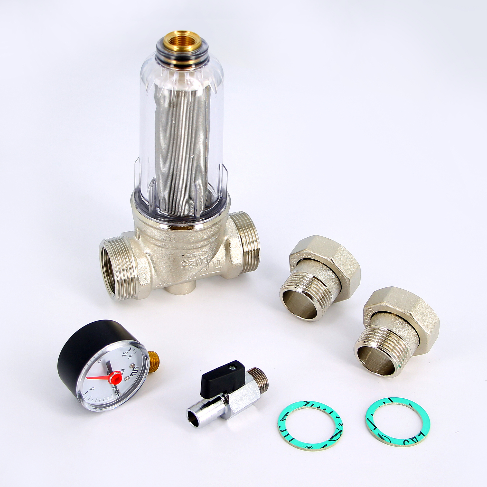 Фильтр промывной с манометром, с разъемными соединениями,пластиковой колбой TIEMME 1/2" 3130002 - Вид №4