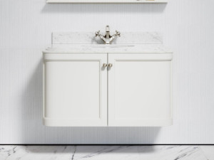 Деревянный подвесной шкаф с одной раковиной с дверцами