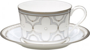 10665467 Noritake Набор из 6 чашек чайных с блюдцами Noritake "Трефолио,платиновый кант" 250мл Фарфор, Керамика