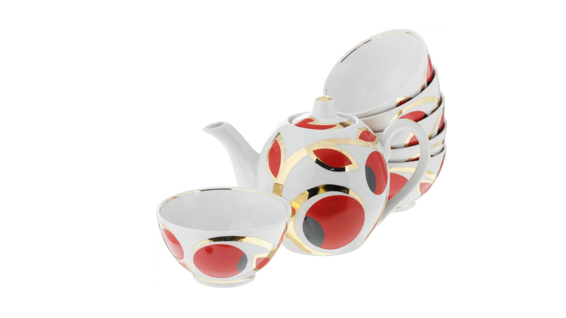 10618590 Промыслы Вербилок Набор чайный 6/7 с пиалами "Яблоки" Фарфор  - Вид №1