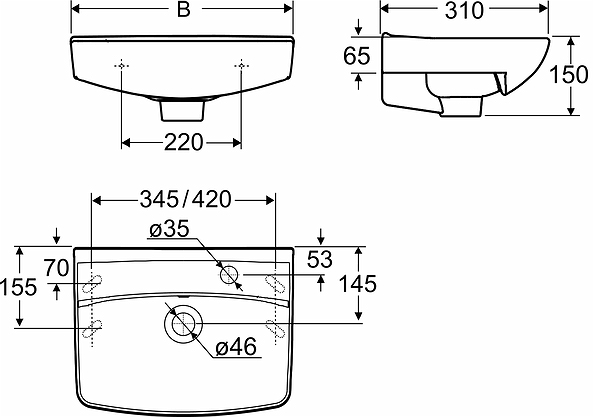 15010 Подвесная раковина настенная прямоугольная IFO  - Вид №7