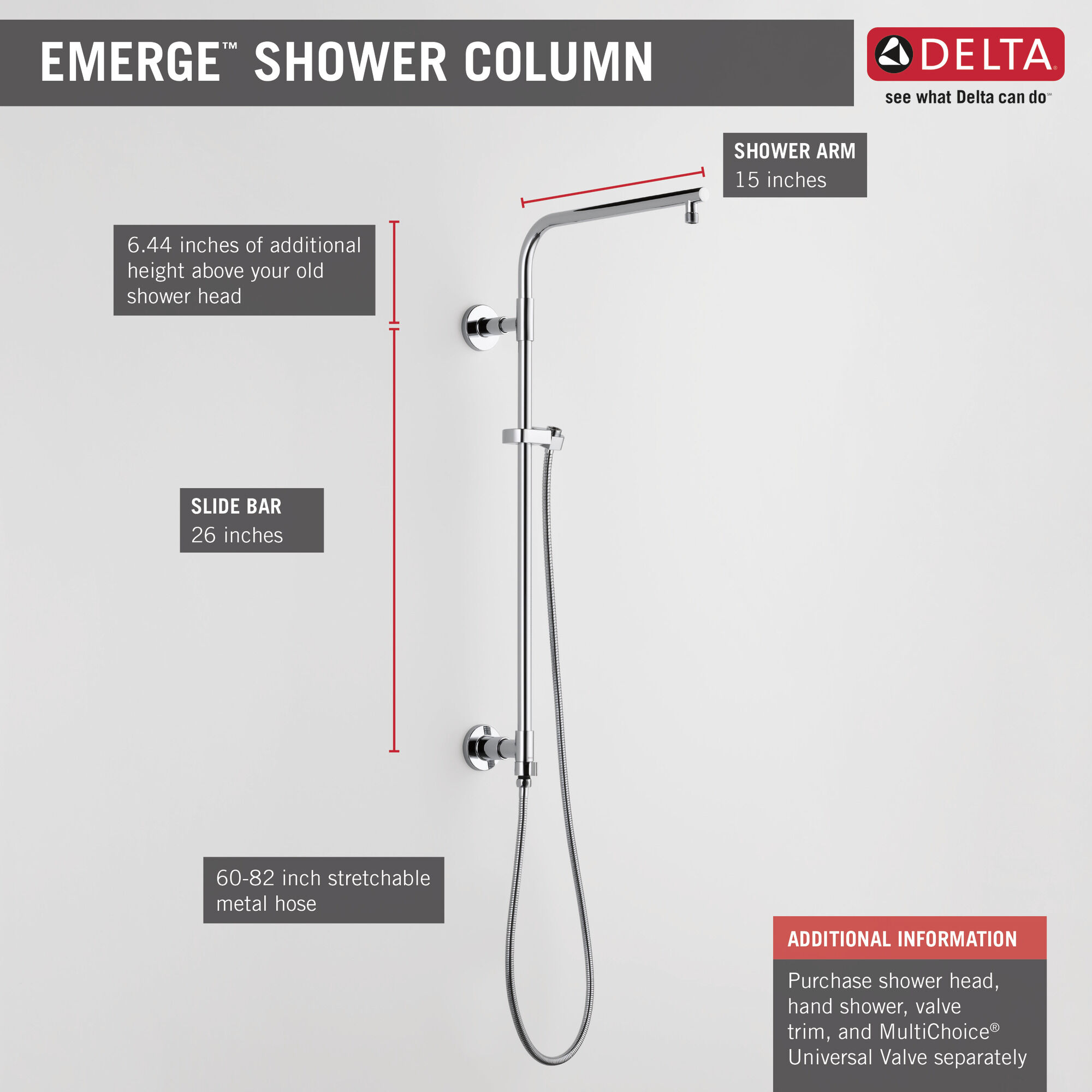 58820-PN Душевая стойка 26 дюймов, круглая Delta Faucet Universal Showering Полированный никель  - Вид №15