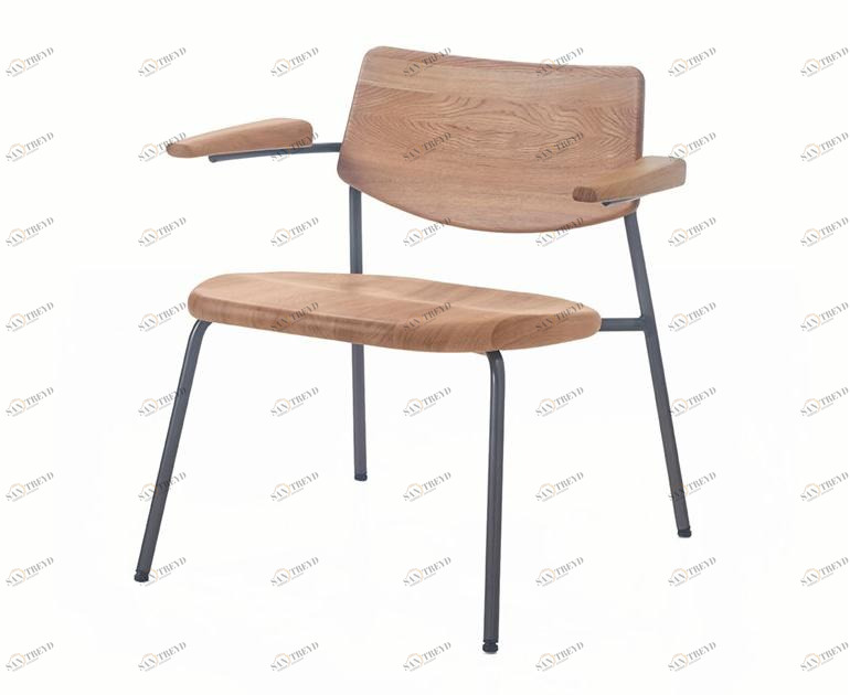 BassamFellows Штабелируемое кресло из нержавеющей стали и дерева с подлокотниками Pipe Cb-585