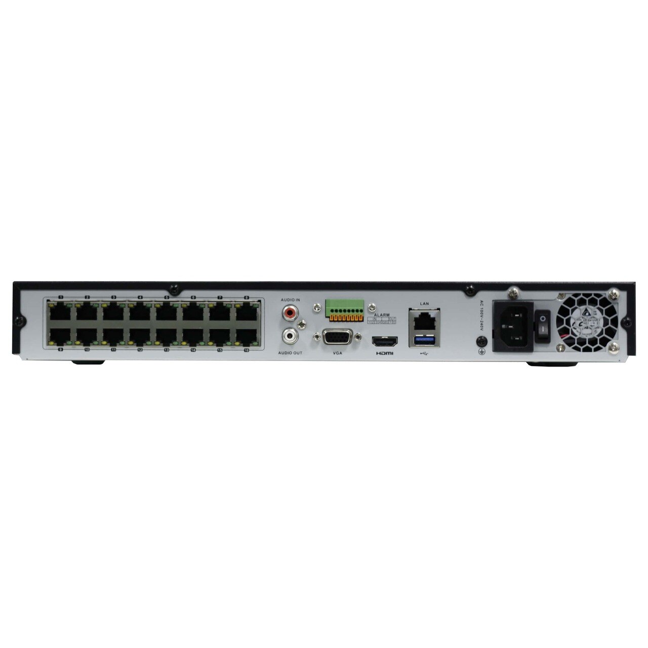 DS-7616NI-K2/16P 16-ти канальный ip-видеорегистратор с poe, видеовход 16 каналов, аудиовход 1 rca, видеовыход 1 vga 1080р, 1 hdmi 4к, аудиовыход 1 rca, вх поток 160мб/с, исх поток 160мб/с, разр записи до 8мп, синхр.воспр. 2 канала@8мп, 2 hdd 6тб, трев 4/1 Santreyd  - Вид №2