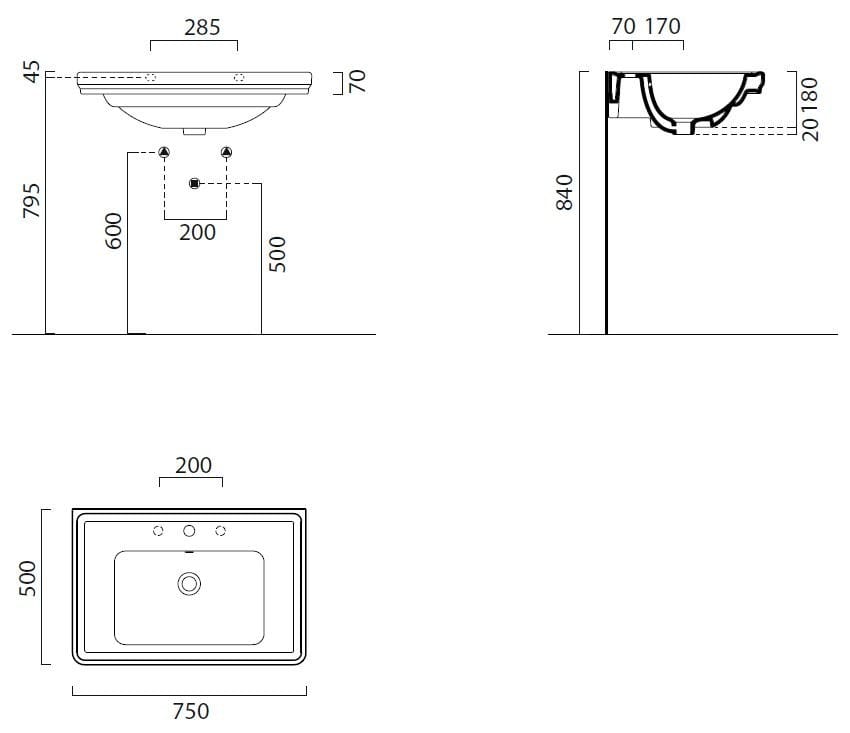 Прямоугольная подвесная раковина GSI ceramica Classic ARCH-00060546 - Вид №5