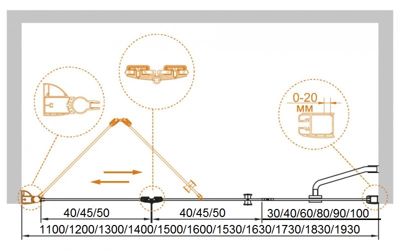 Душевая дверь в нишу CEZARES ELENA-W-BS-13-60+45/45-C-Cr - Вид №3