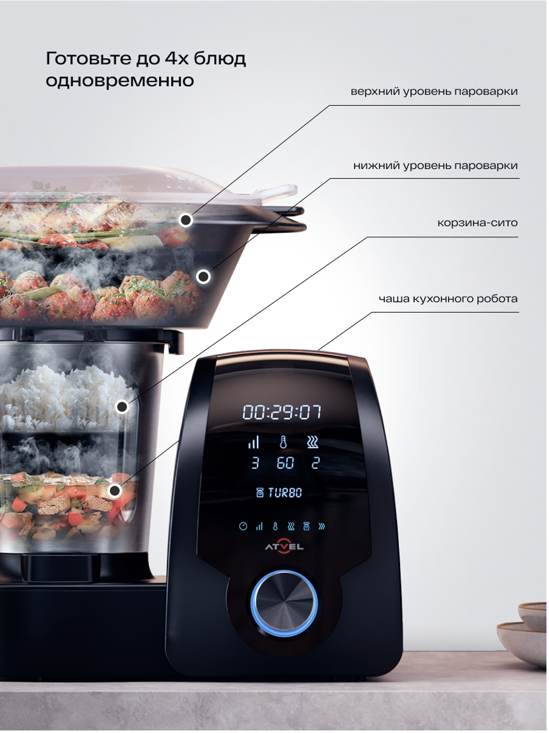 9246007 Мультиварка Atvel KitchenBot H черный STDN-0125614 - Вид №10