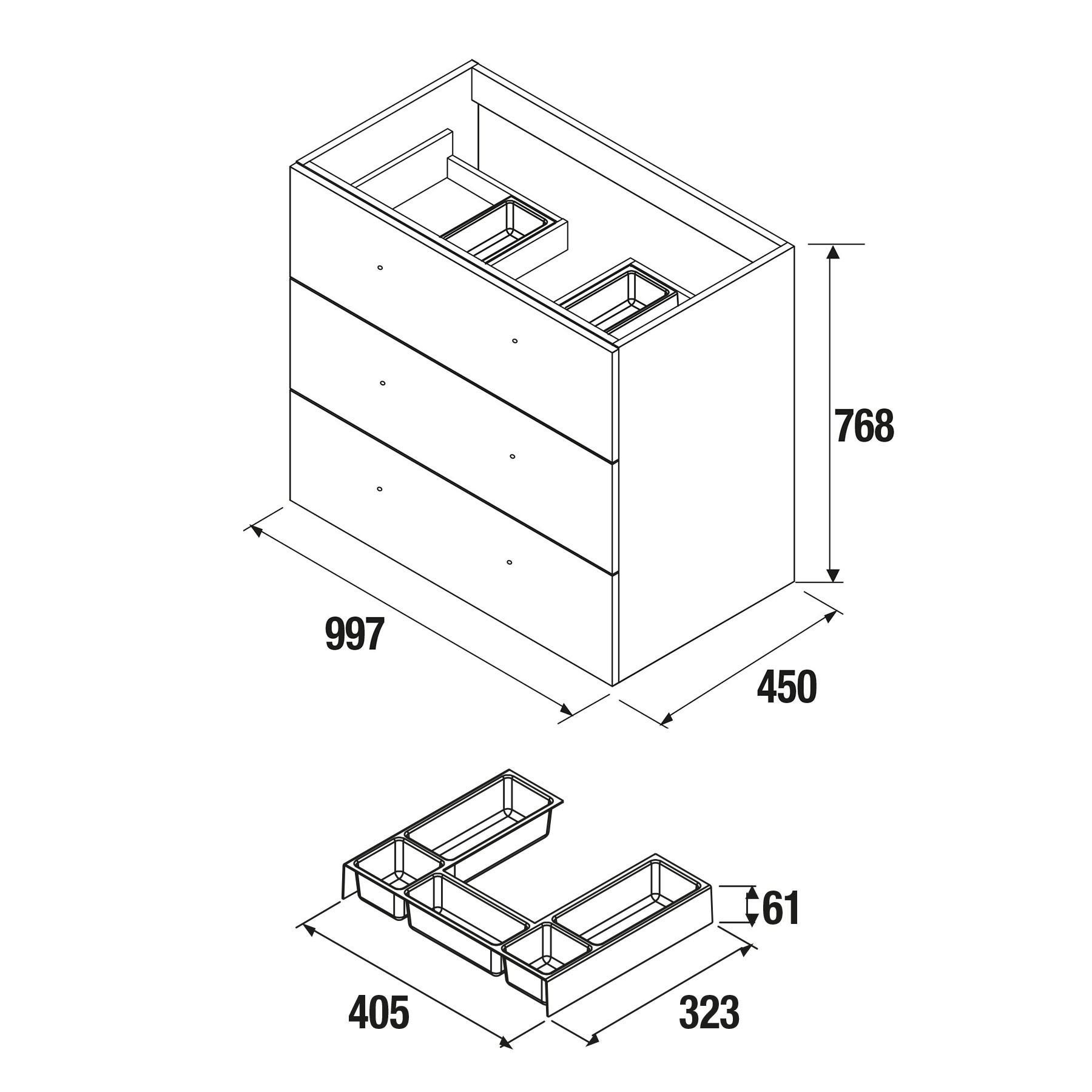 23234 SALGAR Мебель для умывальника FUSSION CHROME 1000 3 ящика GLOSS WHITE 997 x 868 x 450 мм Глянцевый белый - Вид №2