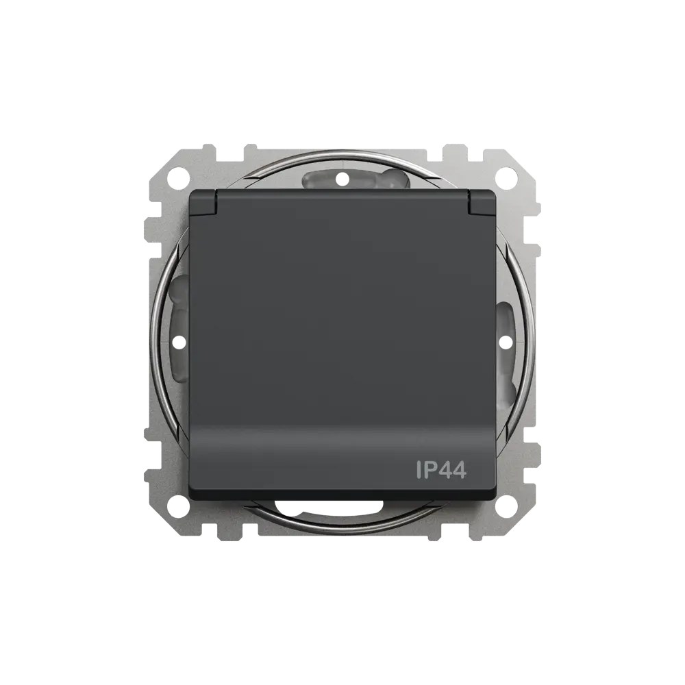 Розетка встраиваемая влагозащищенная Systeme Electric Sedna Design с крышкой IP44, цвет антрацит 84794308 STLM-2045941