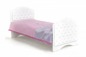 Кровать классика ABC-KING Princess №3 белая кожа со стразами Сваровски (160*90) без ящика