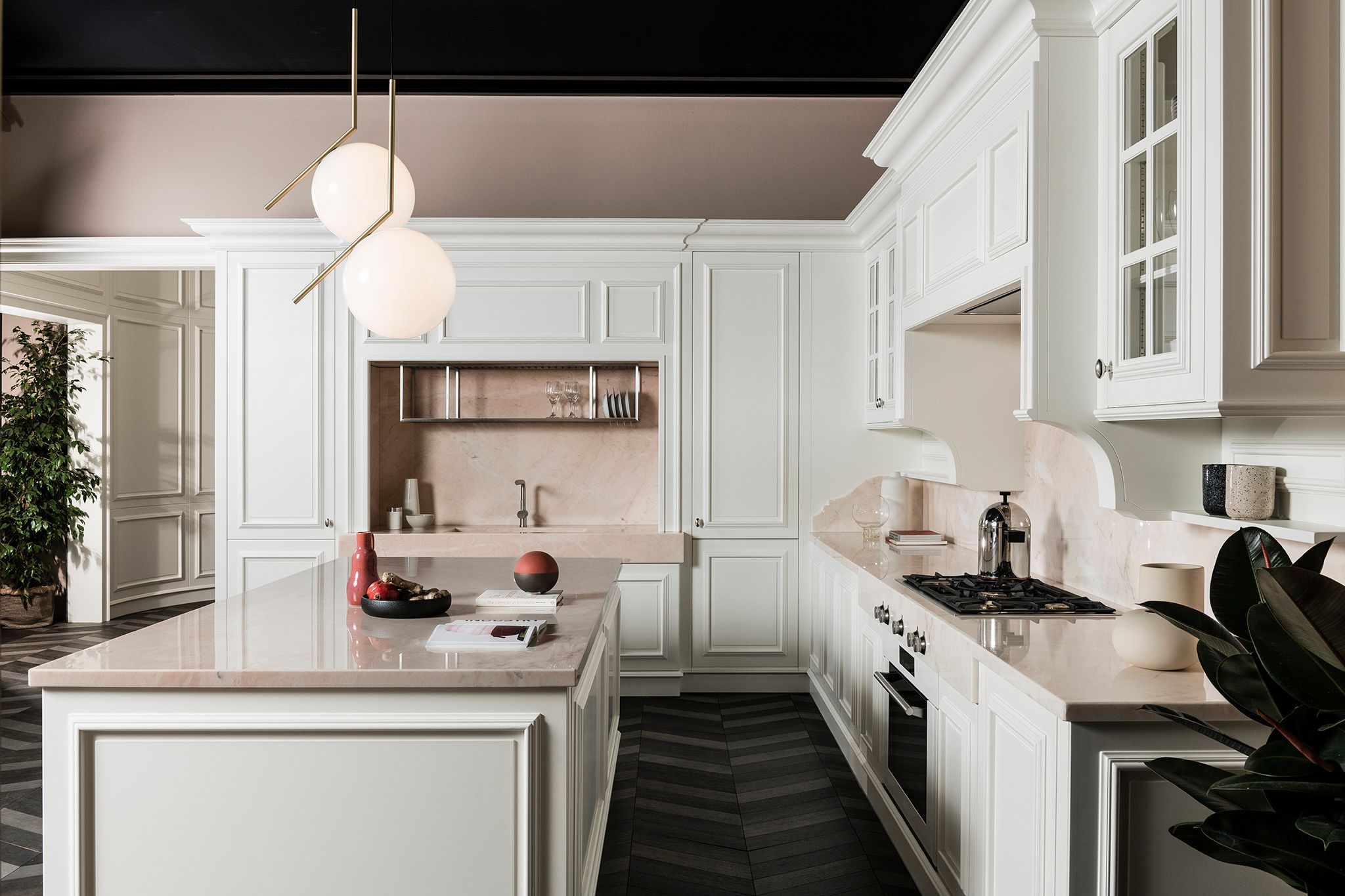 Деревянная линейная кухня с ручками L'Ottocento цветочный ARCH-00047043