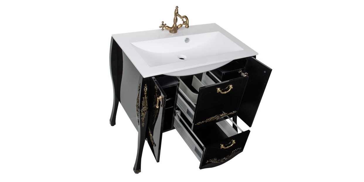 Комплект мебели Aquanet Виктория 90 черный/золото 00184415 - Вид №4