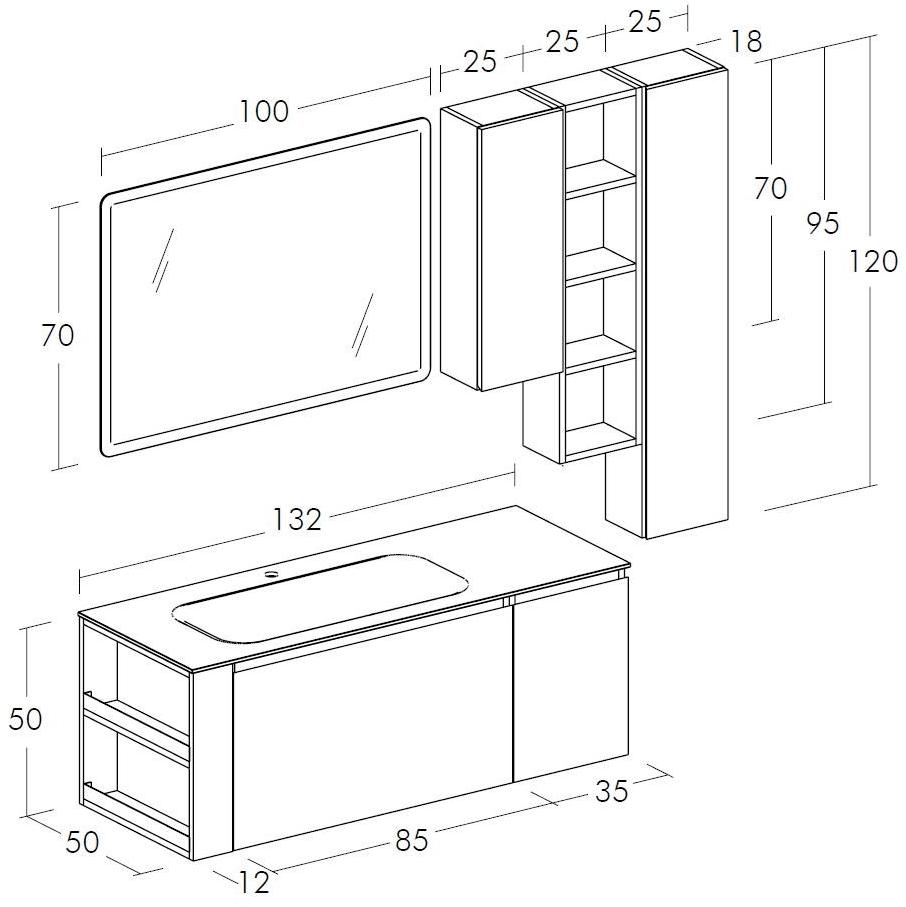 LEGNOBAGNO Подвесная тумба под умывальник из стекла с зеркалом Freedom lineare sun-id-1508675 - Вид №3