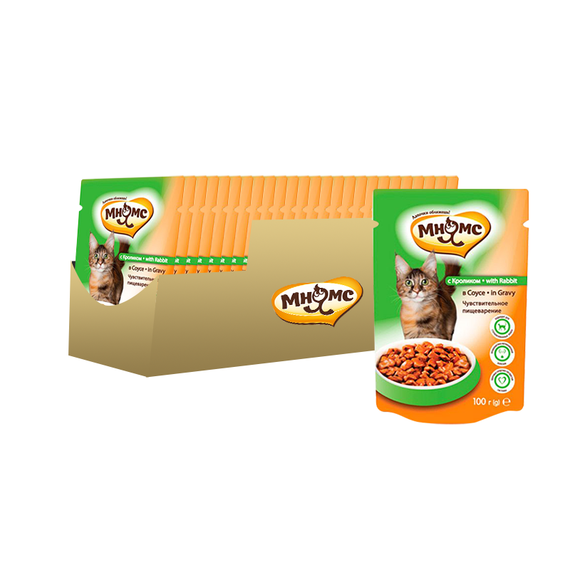 ПР0038788*24 Корм для кошек с чувствительным пищеварением, кролик в соусе конс. пауч 100г (упаковка - 24 шт) МНЯМС 
