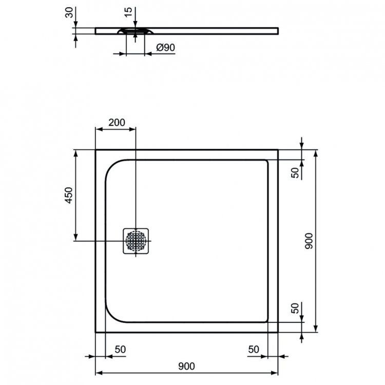 K8215FT Душевой поддон 90х90 см Ideal Standard ULTRAFLAT S  - Вид №2