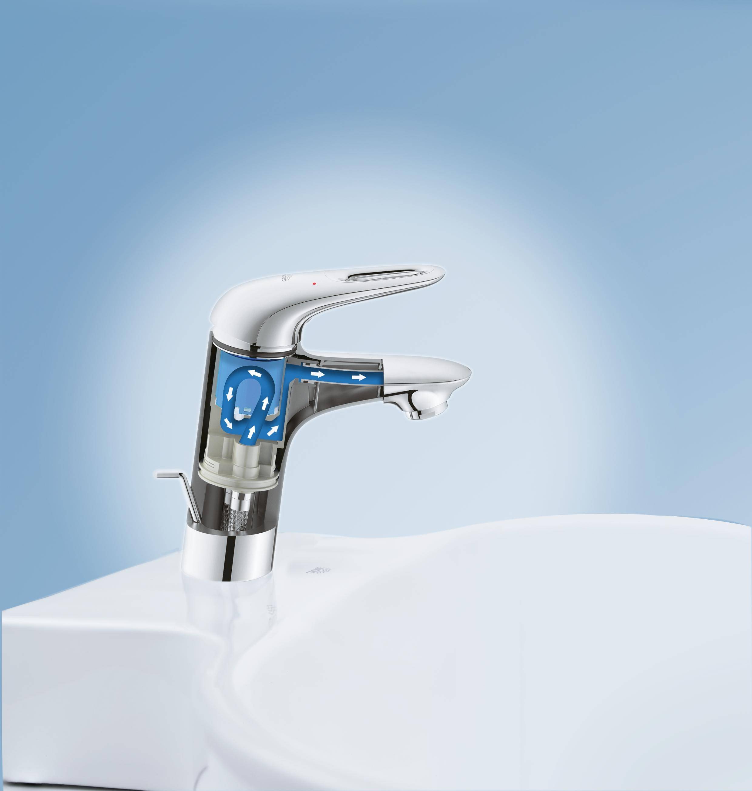 Смеситель для раковины GROHE Eurostyle с донным клапаном, хром (23564003) - Вид №4