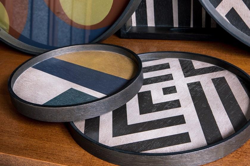 Ethnicraft Круглый поднос из дерева и стекла Urban geometry 20930 - Вид №2